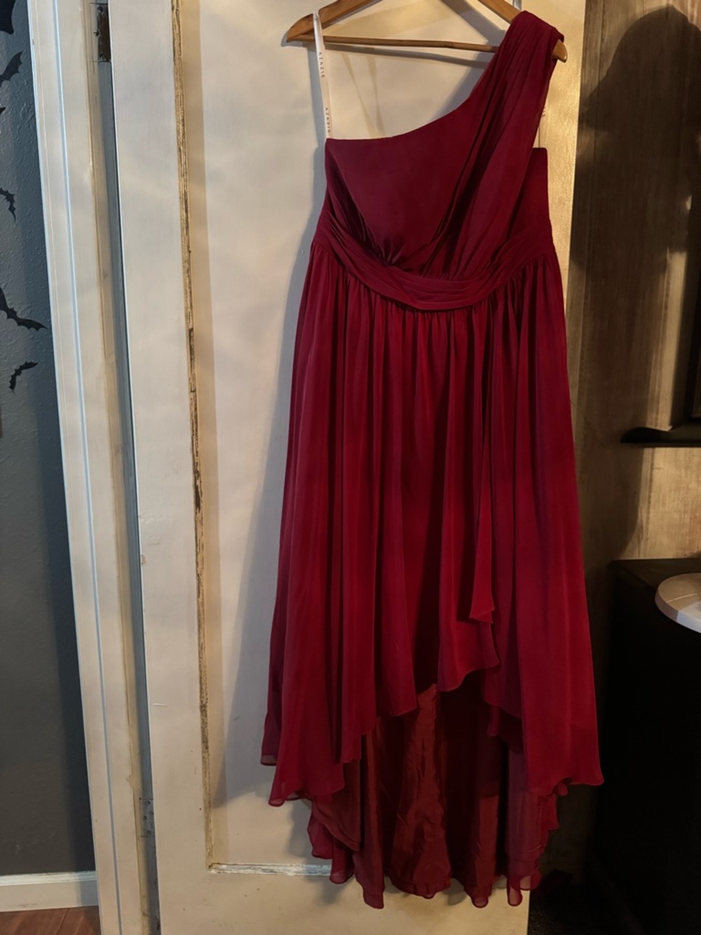 Azazie One-Shoulder Wine Red High-Low Chiffon Dress